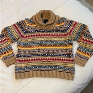 Janie and Jack boys Shawl Collar Fair Isle Sweater in Tan and Multicolor